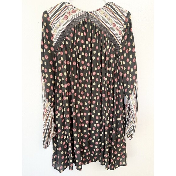 Free People Rain Or Shine Tunic Dress Poppy Combo Black Floral Longsleeve Boho M - Picture 10 of 10